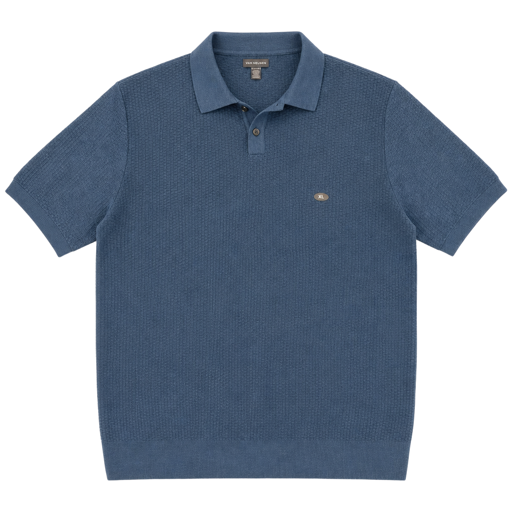Van Heusen Regular Fit Men's Waffle Knit Short Sleeve Polo Sweater Shirt 1