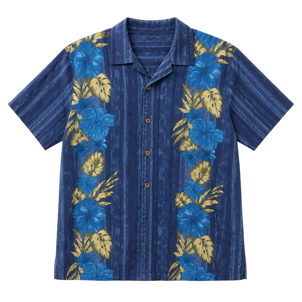 Tommy Bahama Men's XL Blue Silk Hawaiian Shirt Floral Panel Print Short Sleeve 1