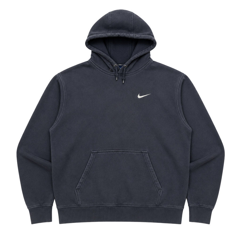 NIKE ~ Classic Embroidered Swoosh Small Dark Gray Hooded Pullover Sweatshirt 1