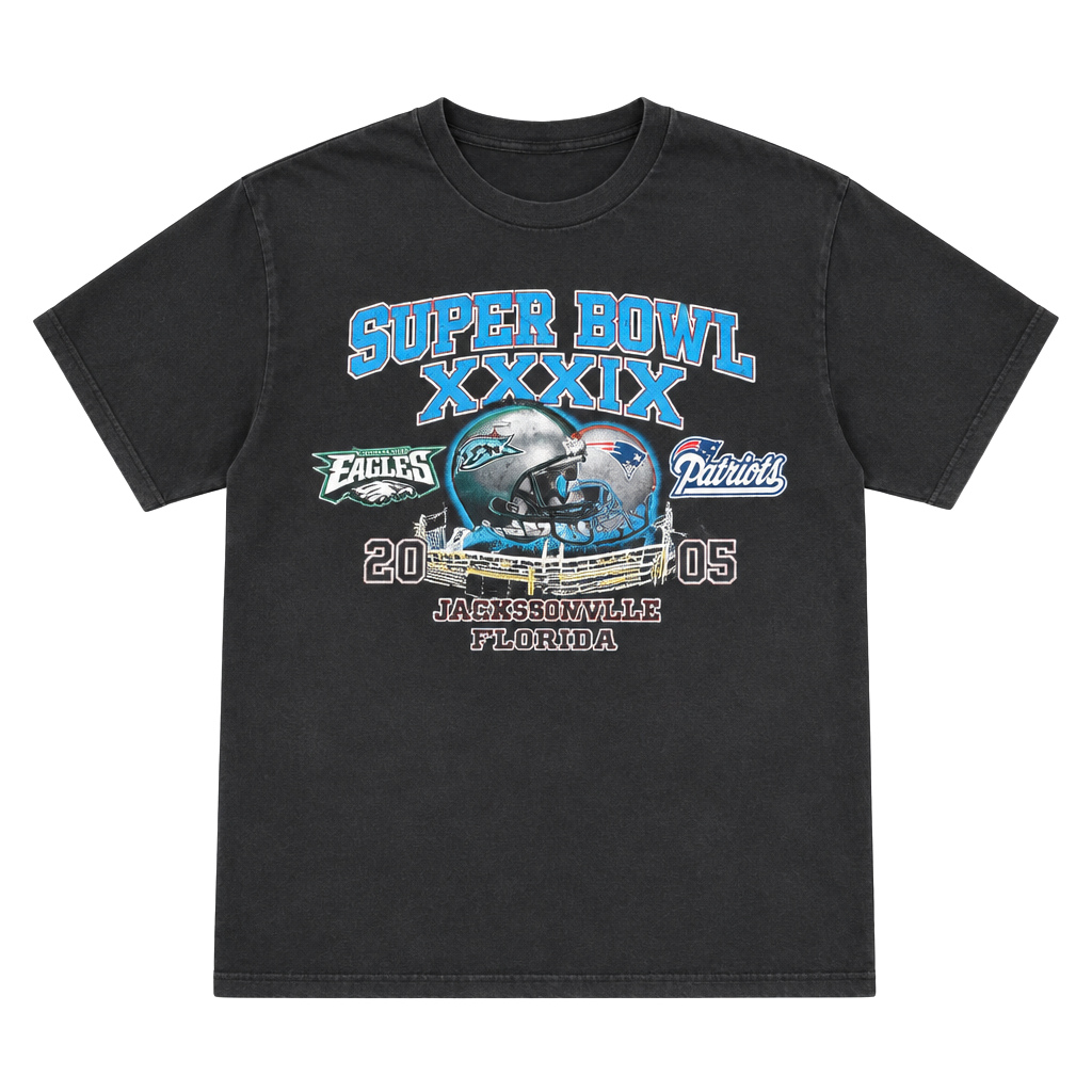 NFL Super Bowl XXXIX Patriots vs Eagles 2005 T-Shirt Black 1