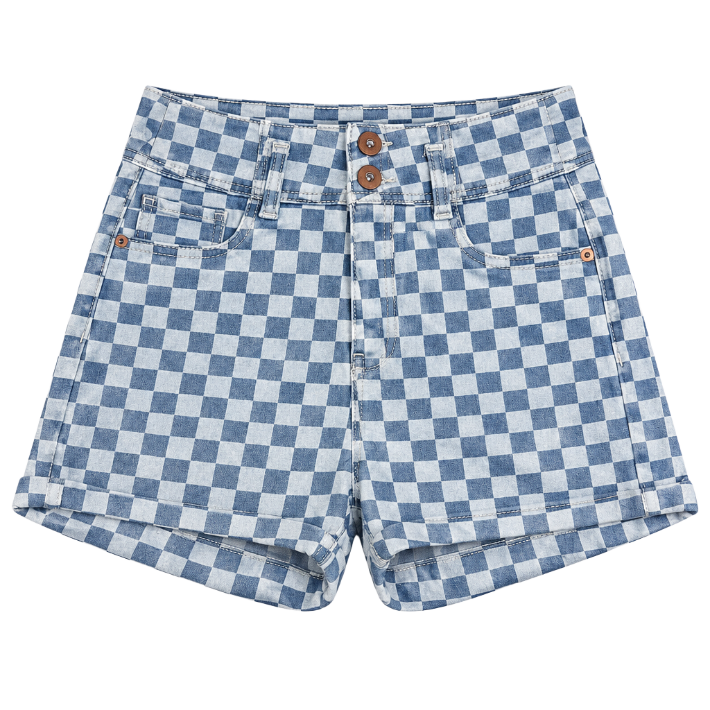 No Boundaries Blue Checkered Denim Shorts Size 7 1