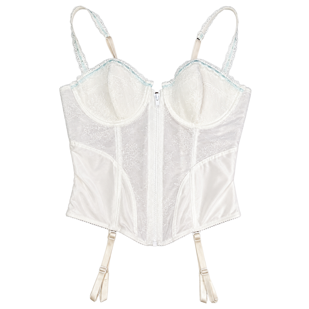 Jezebel White Lace Bustier Corset Garter Belt Lingerie with Garters 1