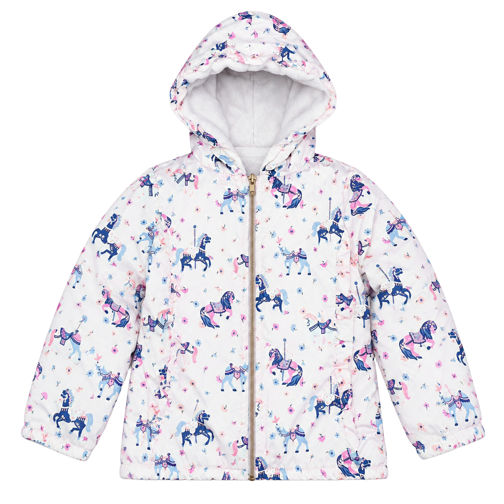 Penelope Mack Ltd Girls Unicorn Hooded Full Zip Puffer Jacket Pink/White 4T 1