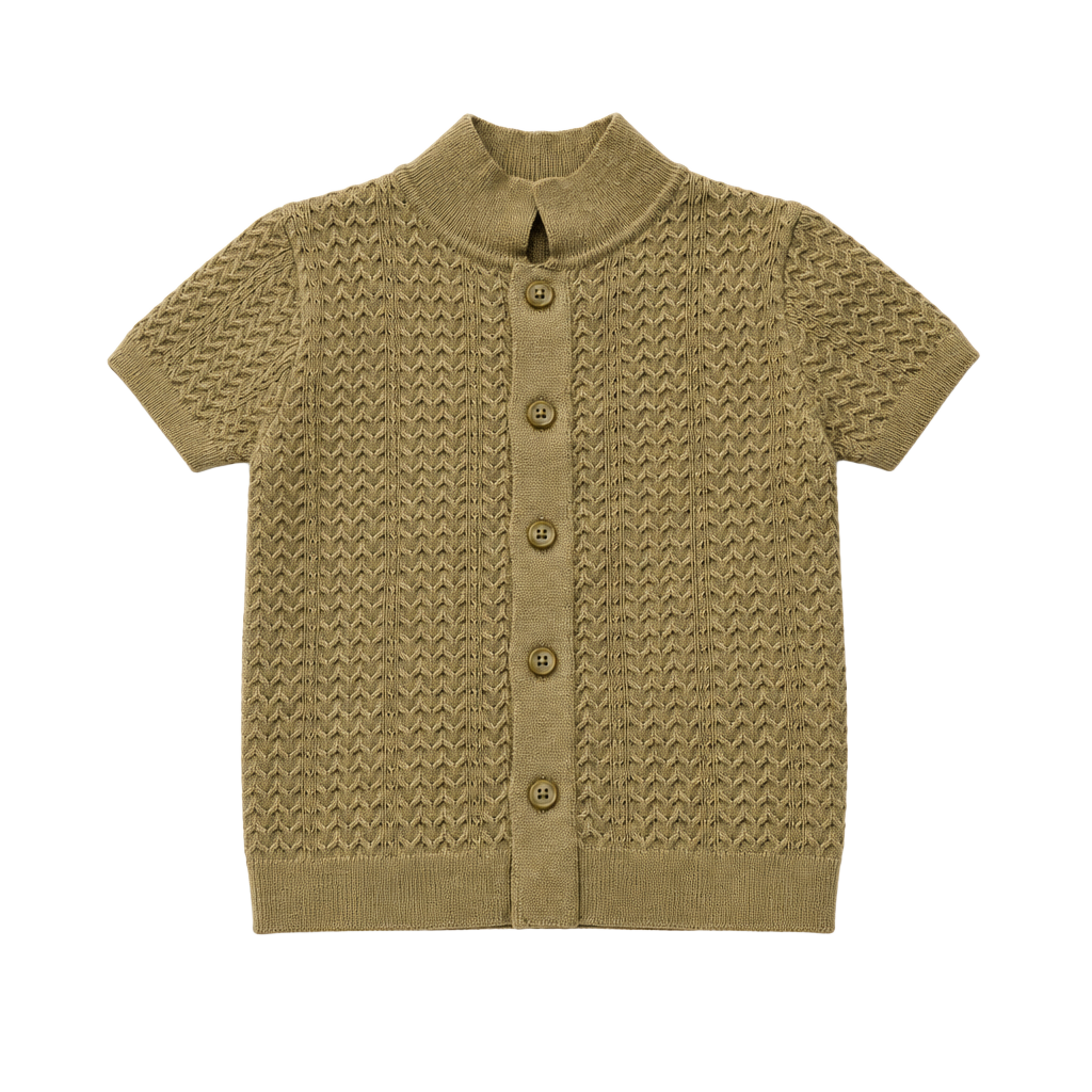 Perry Ellis Short-Sleeved Cardigan Size 24M Tan Knit Sweater Top 1