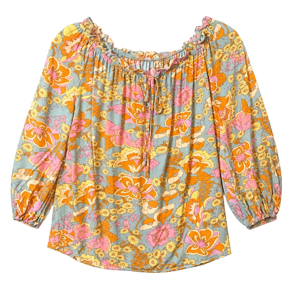 Boho Orange Floral Print Off Shoulder Blouse 1