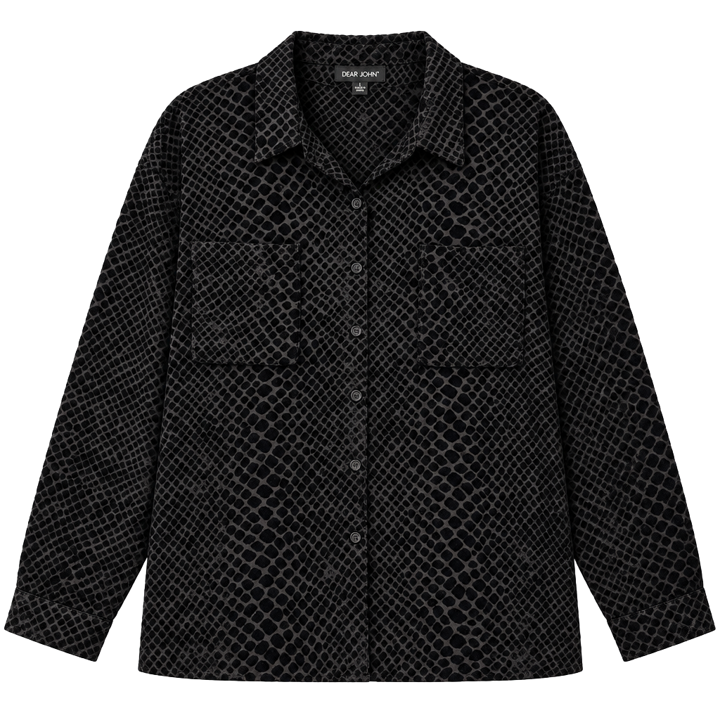 Dear John Blouse Size L Black Burnout Velvet Snake Print Long Sleeve 1