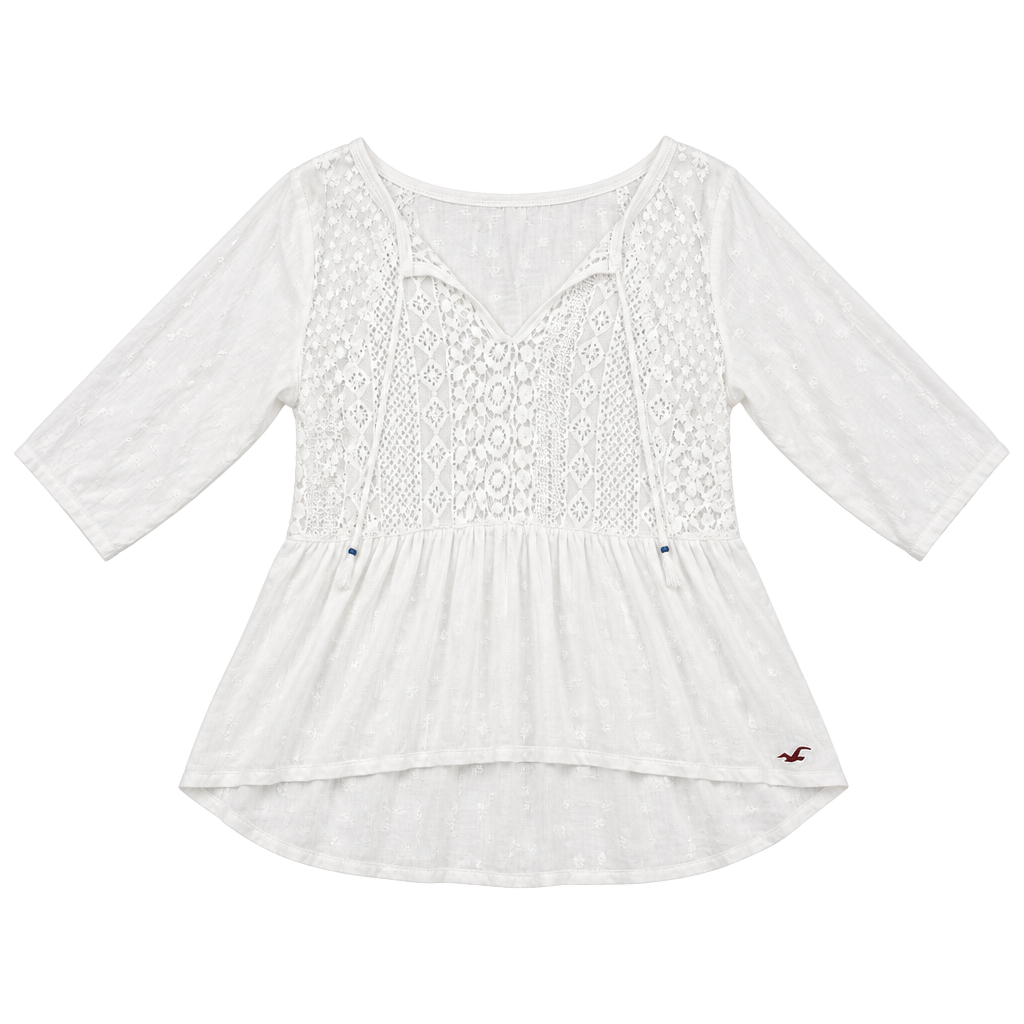 Hollister Lace Top Size S White Blouse Tassel Boho Ruffle 1