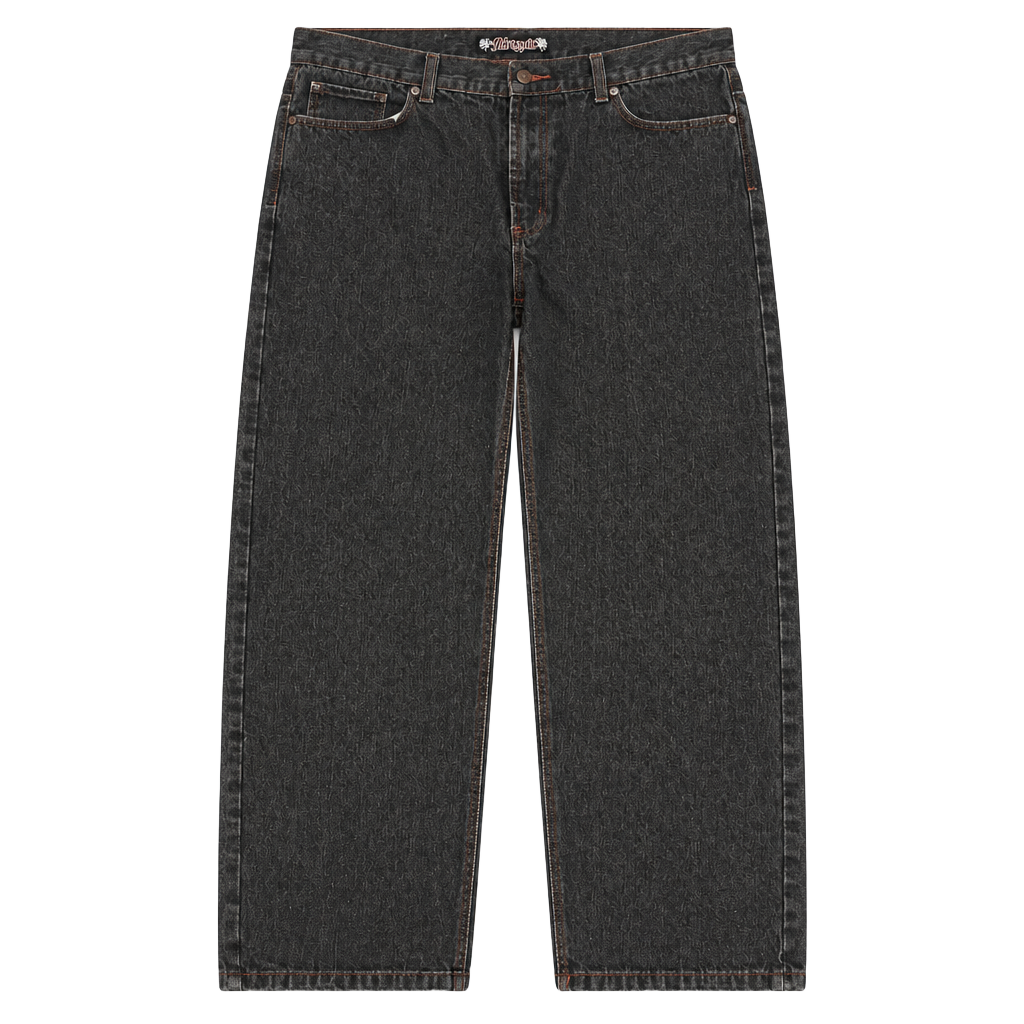Jinzu Jeans Size 38x32 Black Embroidered Y2K Baggy Denim Pants 1