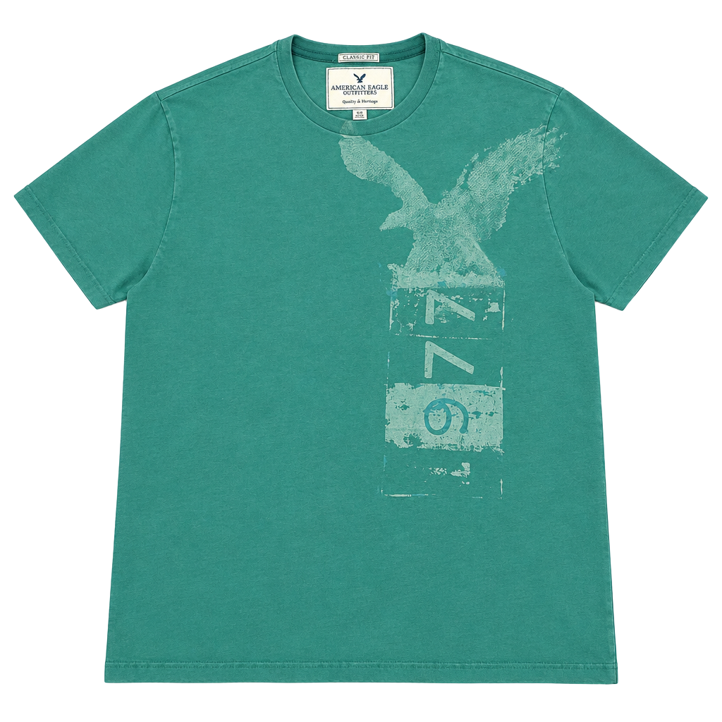 American Eagle Graphic T-Shirt Size XXL Teal 1977 Eagle Logo Classic Fit 1