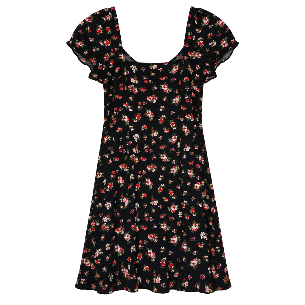 Love Tree Floral Mini Dress Size L Black Red 1