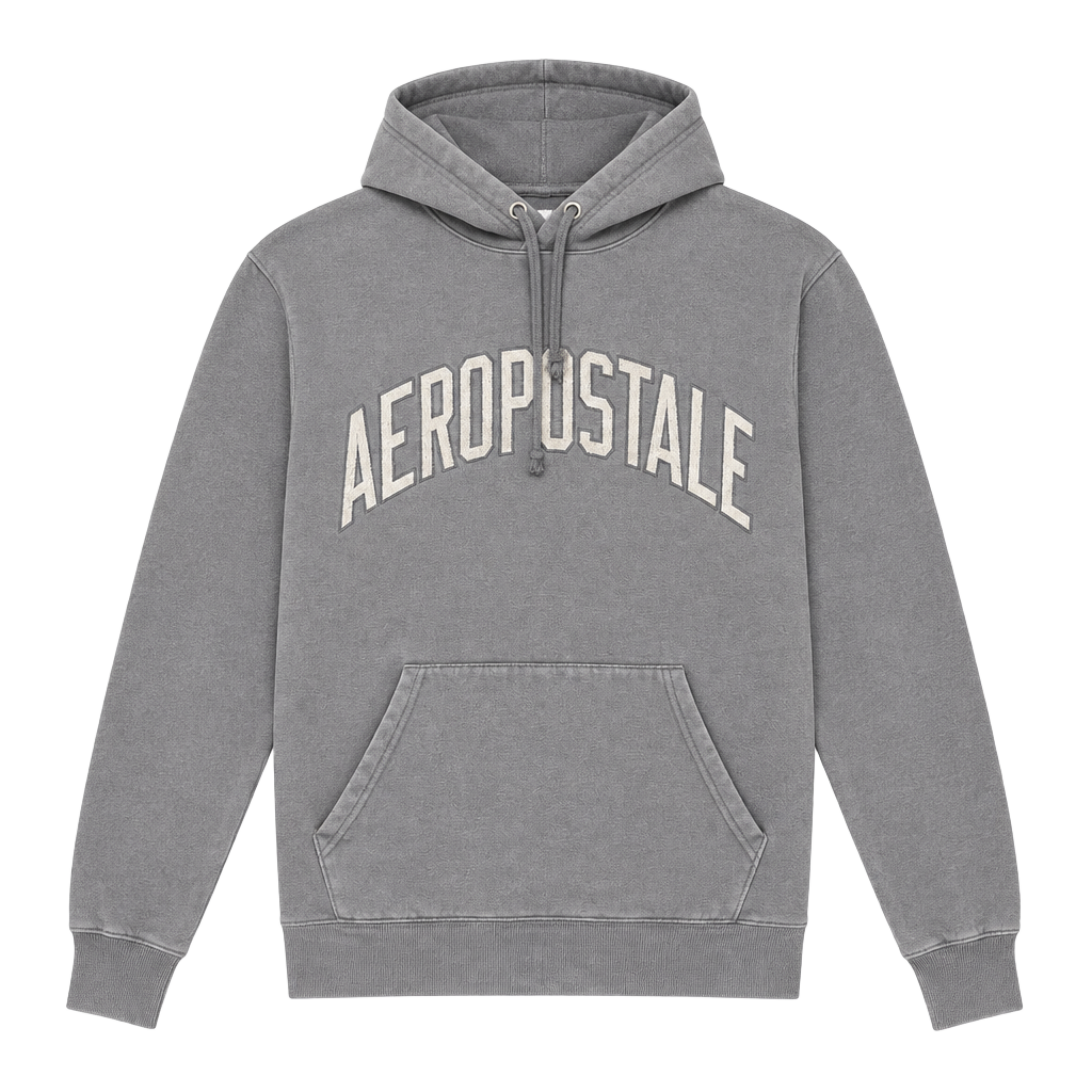 Aeropostale Hoodie Size M Grey Arch Spellout Pullover Sweatshirt 1