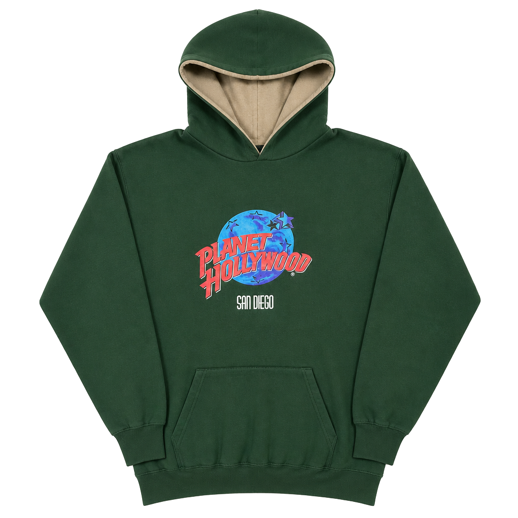 Vintage Planet Hollywood San Diego Green Hoodie Sweatshirt Made in USA 1