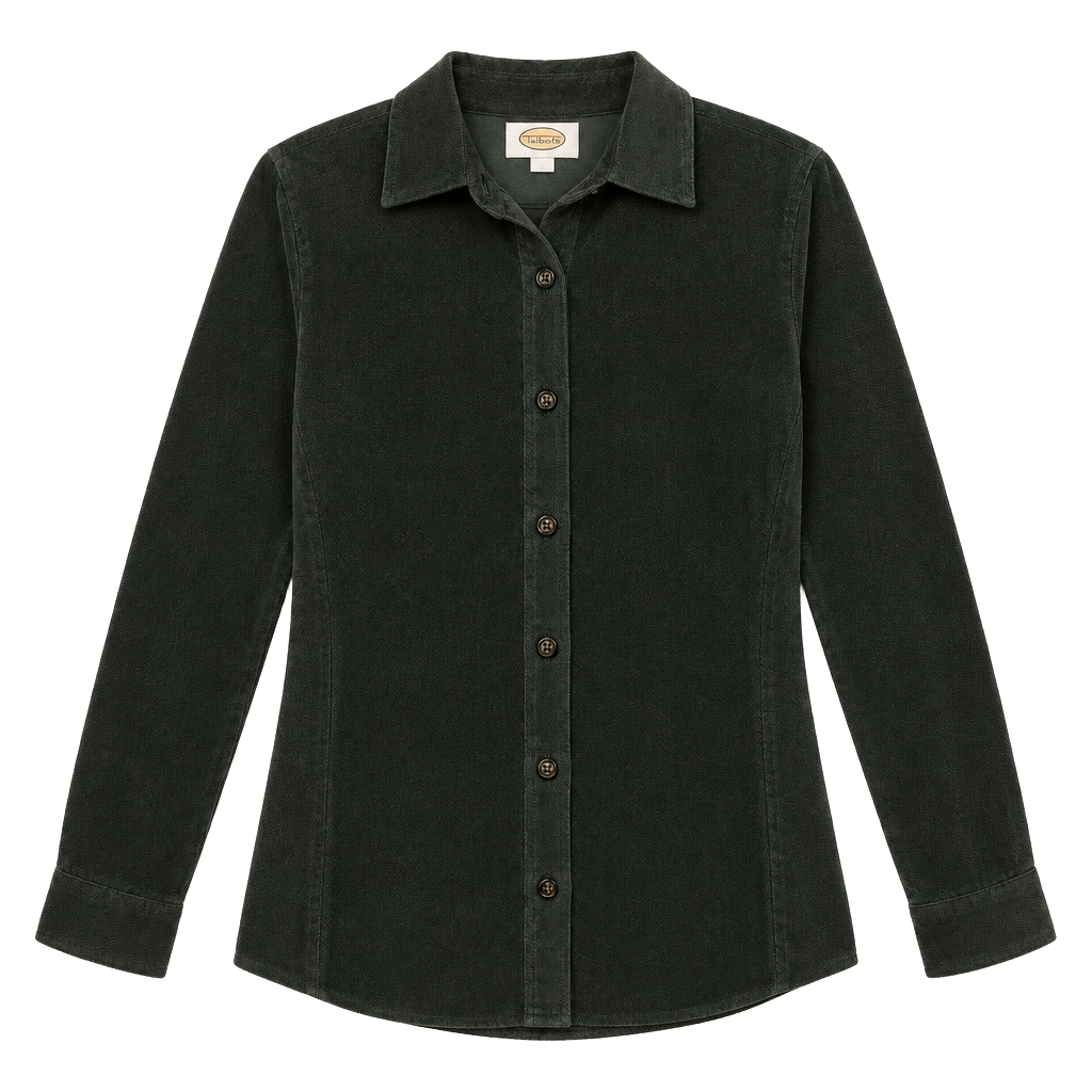 Talbots Button Down Shirt Size 6 Green Suede Stretch Long Sleeve 1