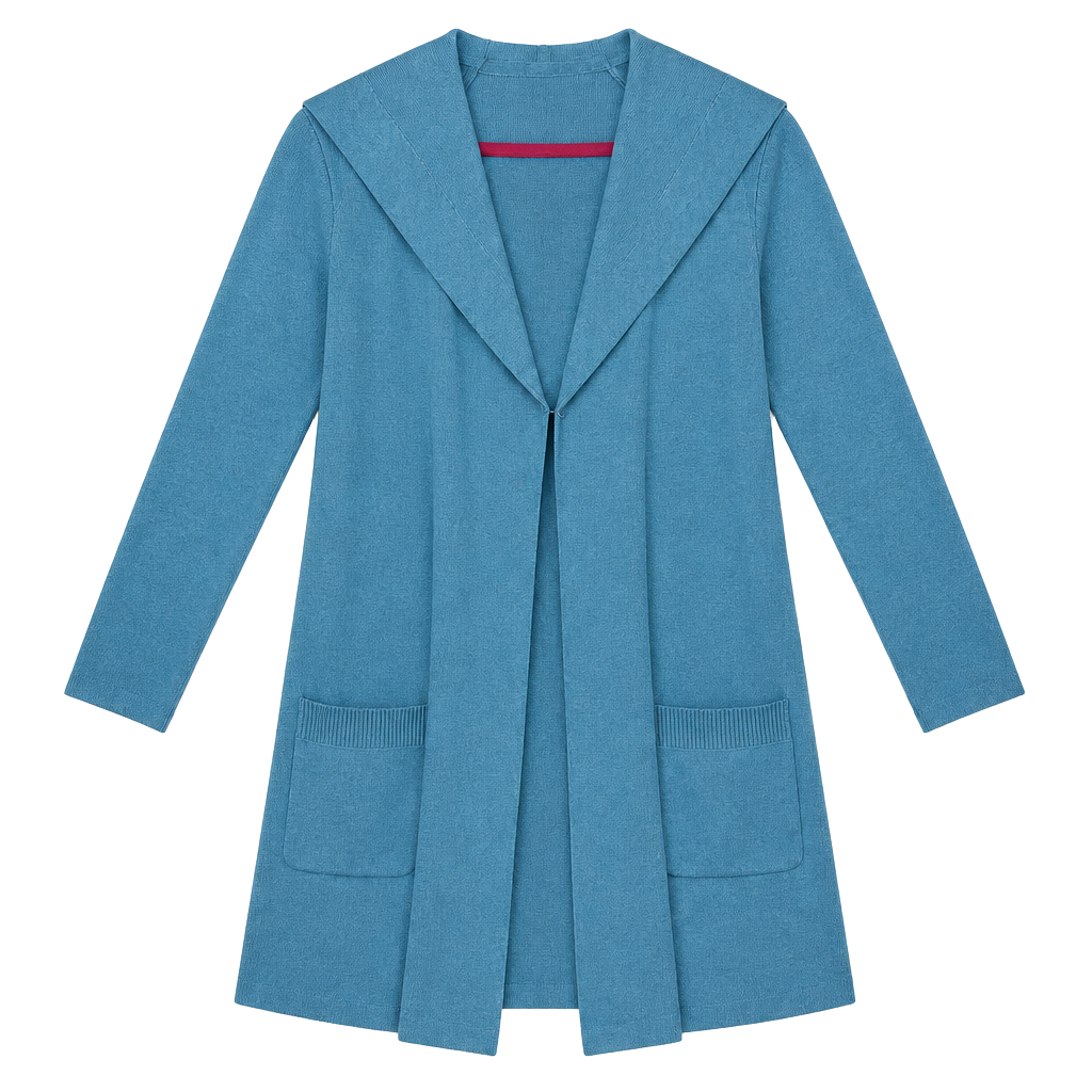 Chico's Zenergy Cardigan Sweater Size 1 Blue Hooded Open Front 1