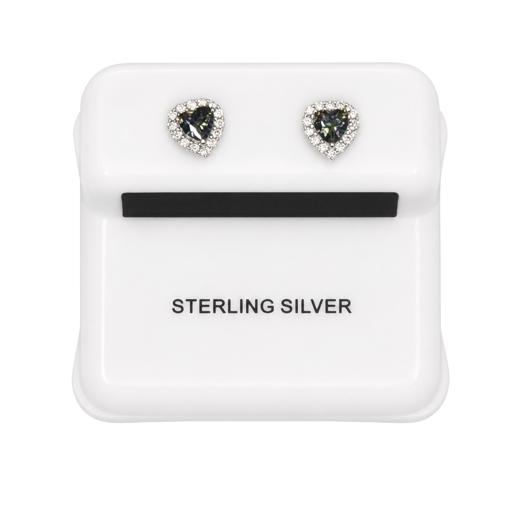 Addison Blvd Sterling Silver Mystic Topaz Heart Stud Earrings with Halo 1