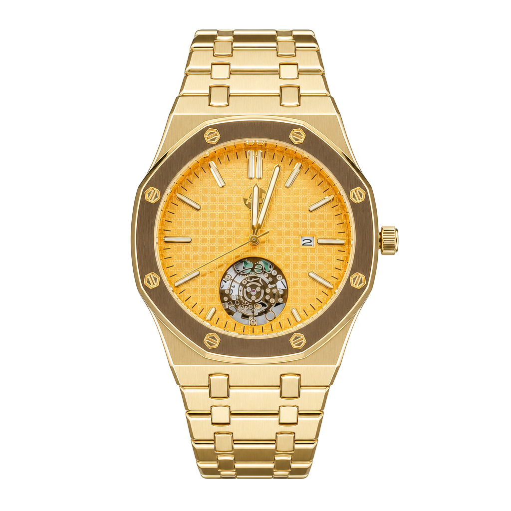 American Jewel Gold Octagon Open Heart Automatic Watch 1