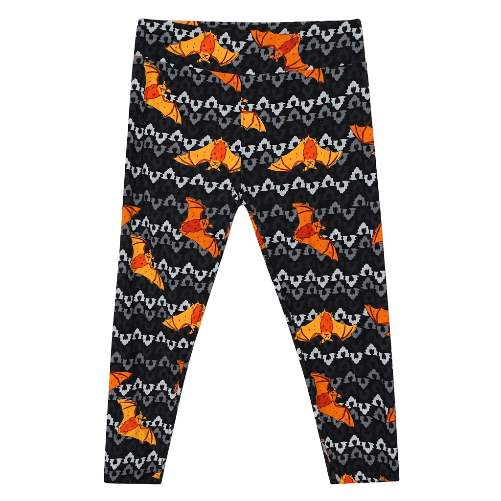 LuLaRoe Halloween Bat Print Leggings Black Orange 1
