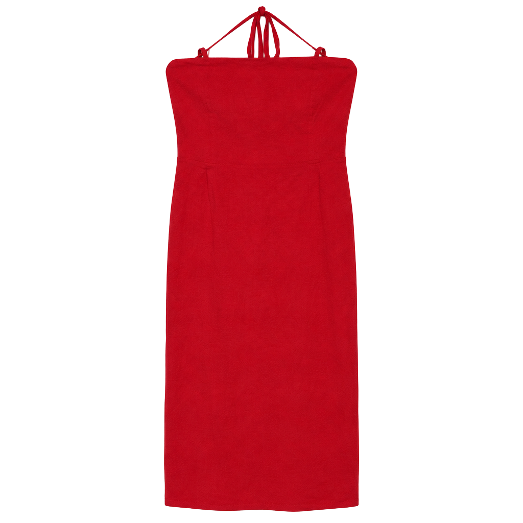 Wild Fable Red Linen Lace Back Midi Dress 1