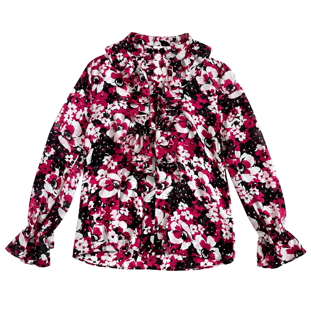 MISA Los Angeles Camelia Floral Print Ruffle Chiffon Blouse 1