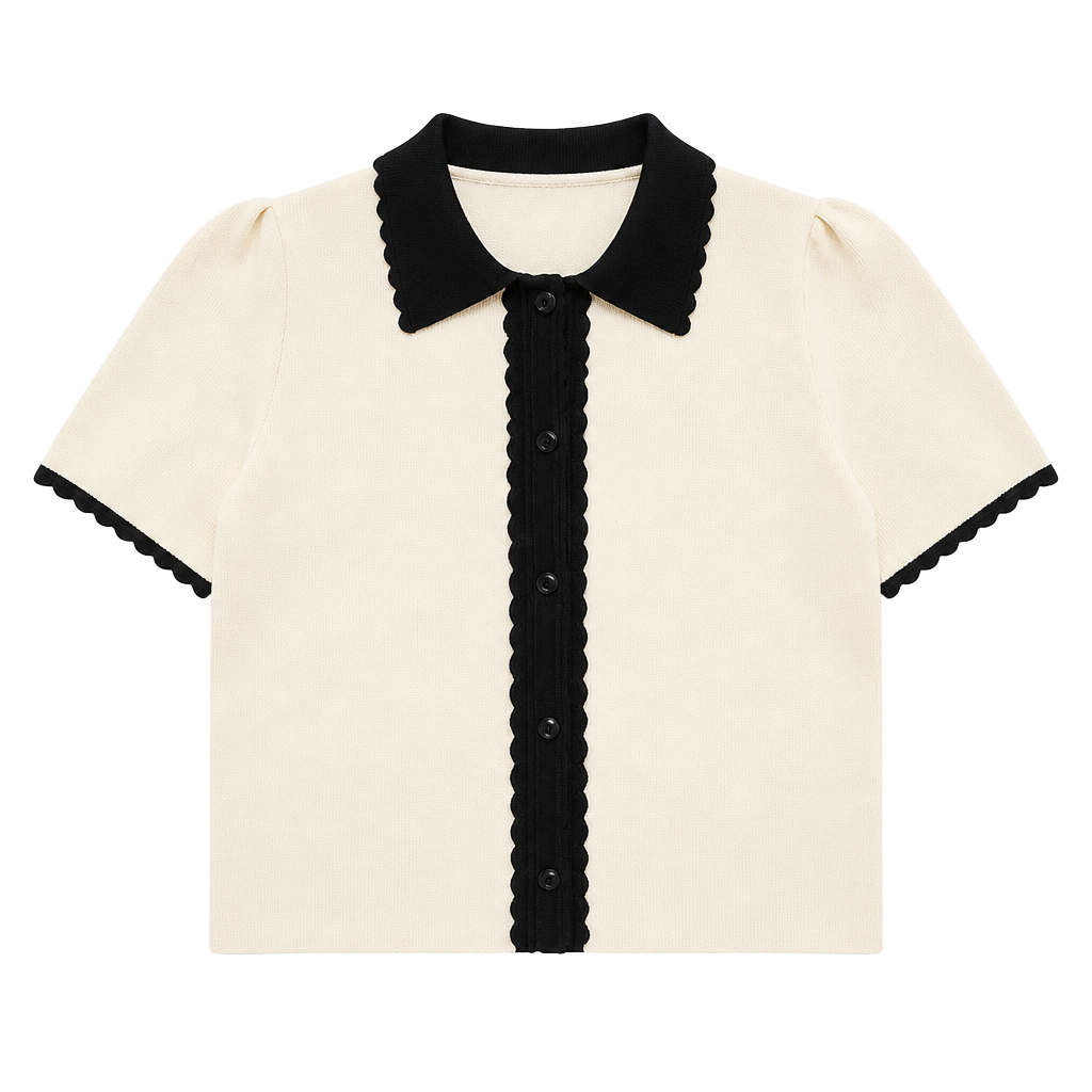 Truth by Republic White Scalloped Trim Knit Button-Up Top Size XS 1