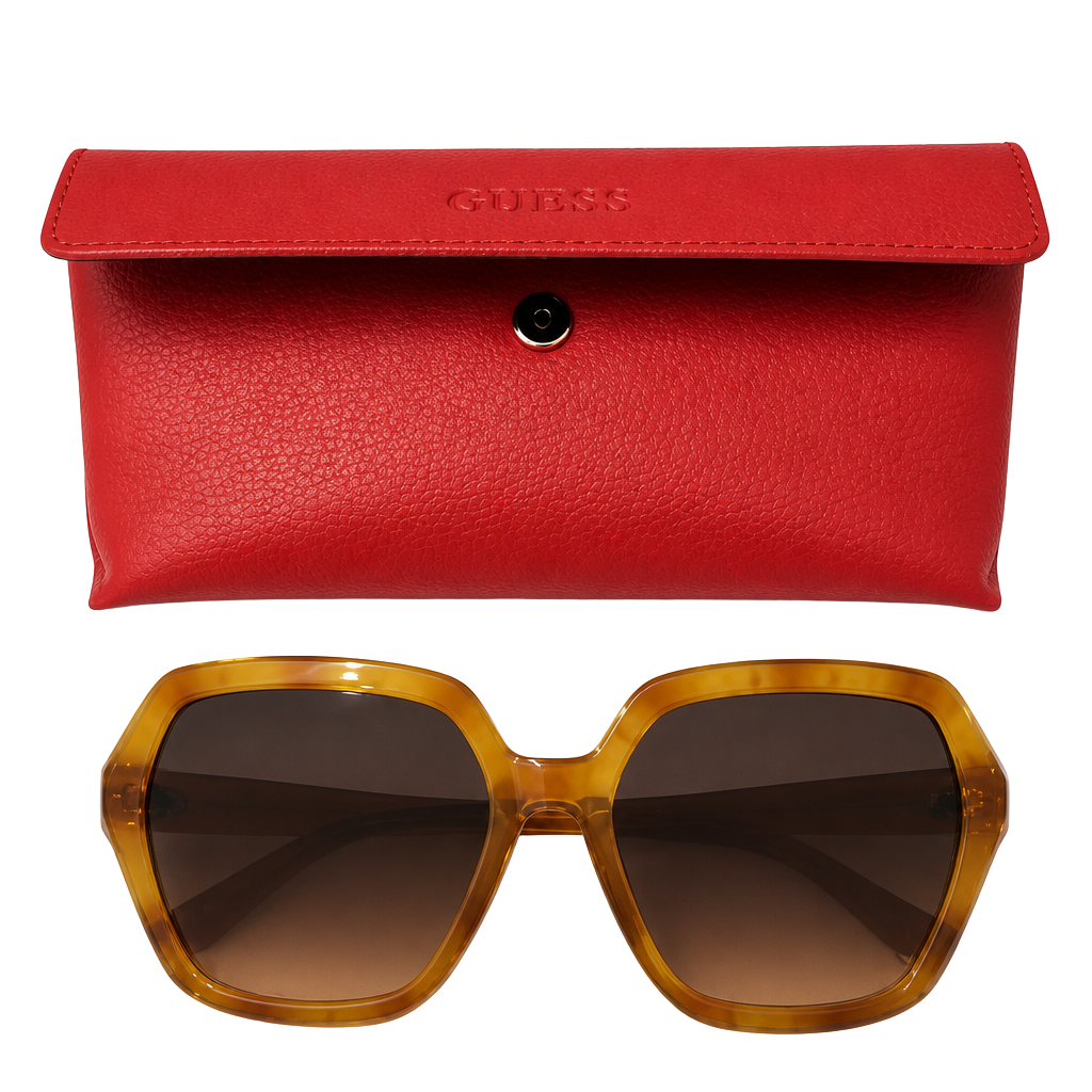 GUESS 53F Tortoise Geometric Sunglasses with Red Case 1