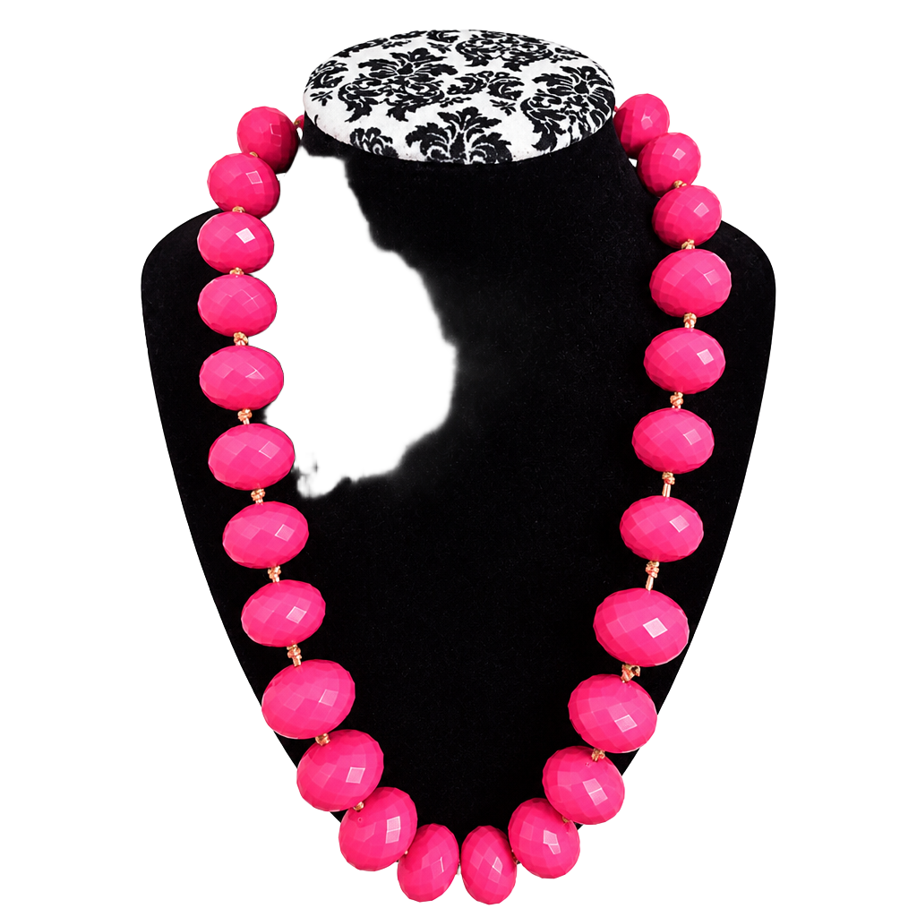 Unbranded Faceted Pink Beaded Statement Necklace Hot Pink Acrylic 1