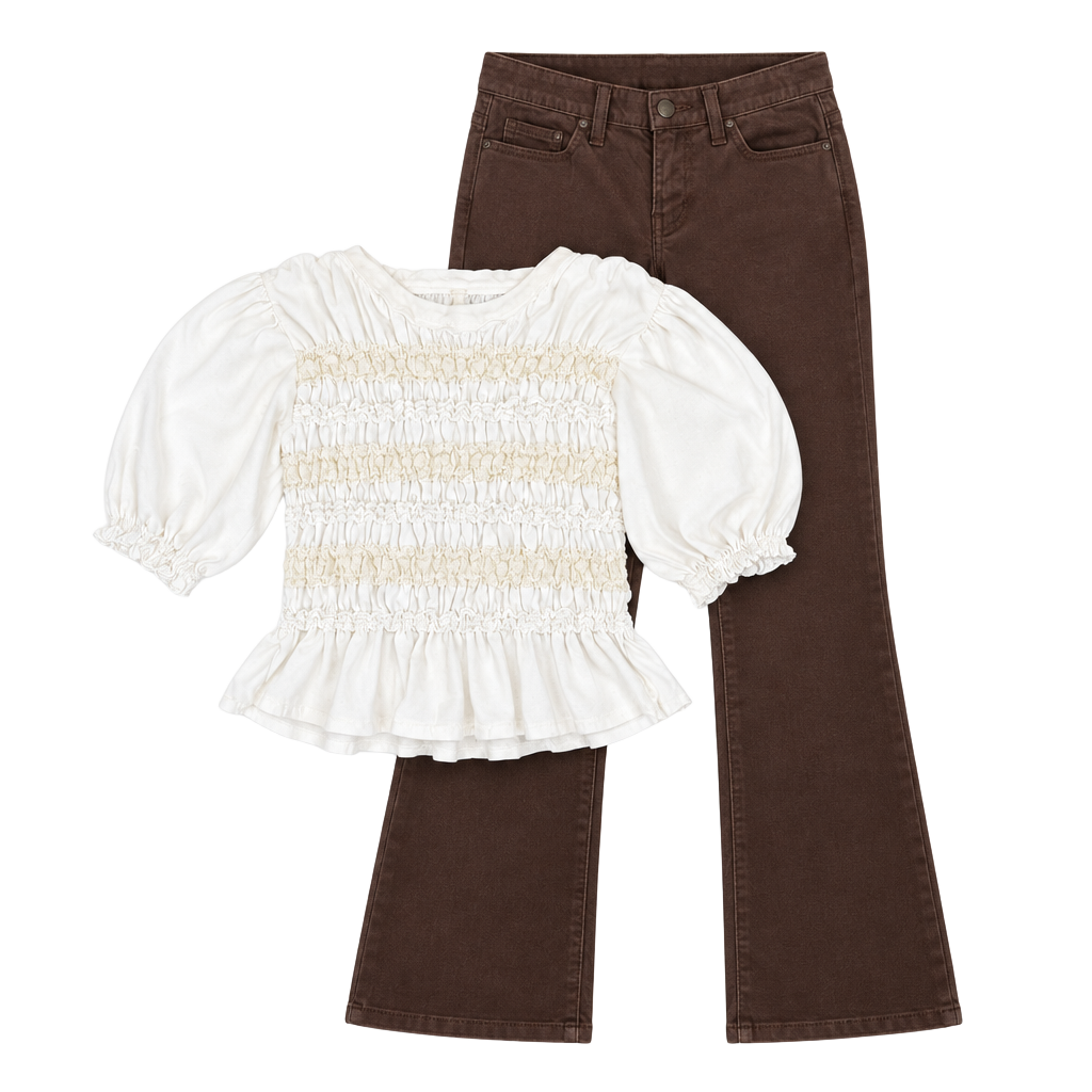 Free People White Smocked Puff Sleeve Peplum Top Blouse Size Medium 1