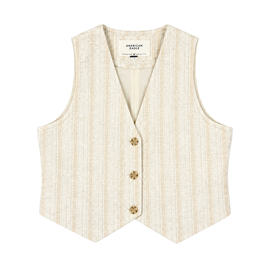 American Eagle NWT Linen Blend Striped Vest Large Beige Cream Coastal Preppy 1