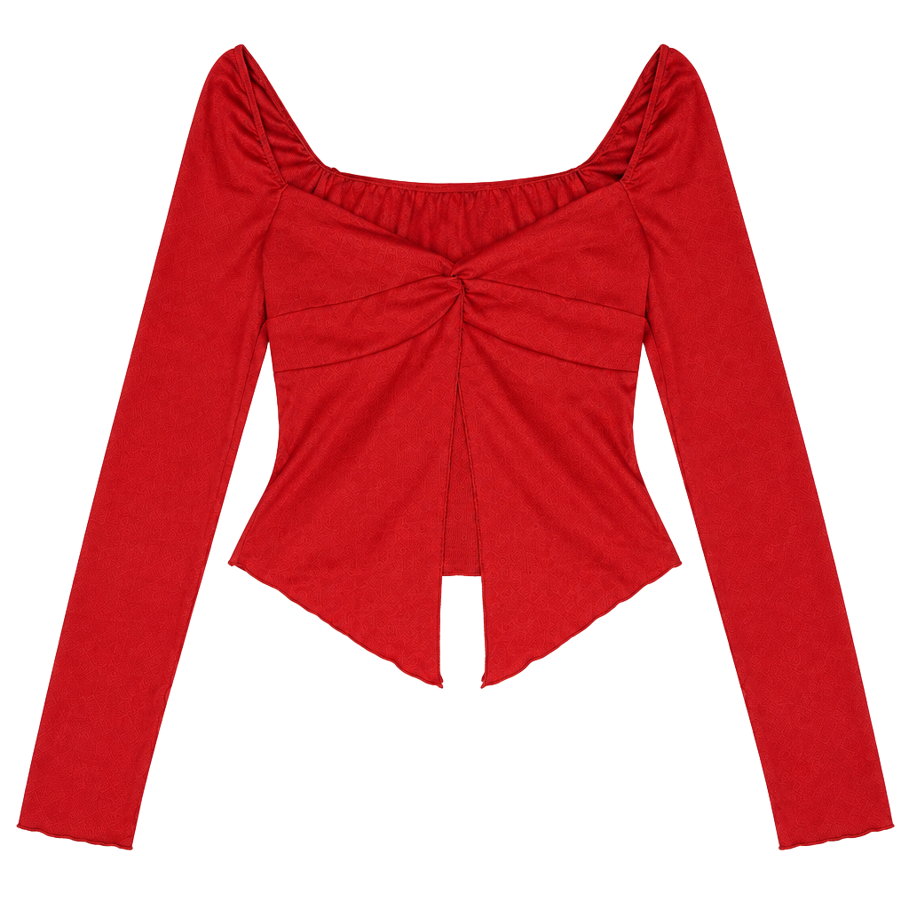 Just Polly Red Y2K Long Sleeve Split Front Fairy Grunge Top M 1