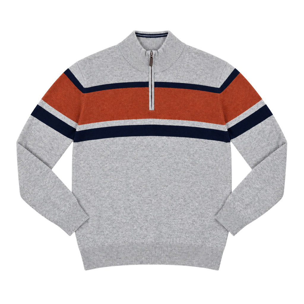 Roundtree & Yorke Quarter Zip Sweater Men’s Striped Gray Orange Navy Men’s M 1