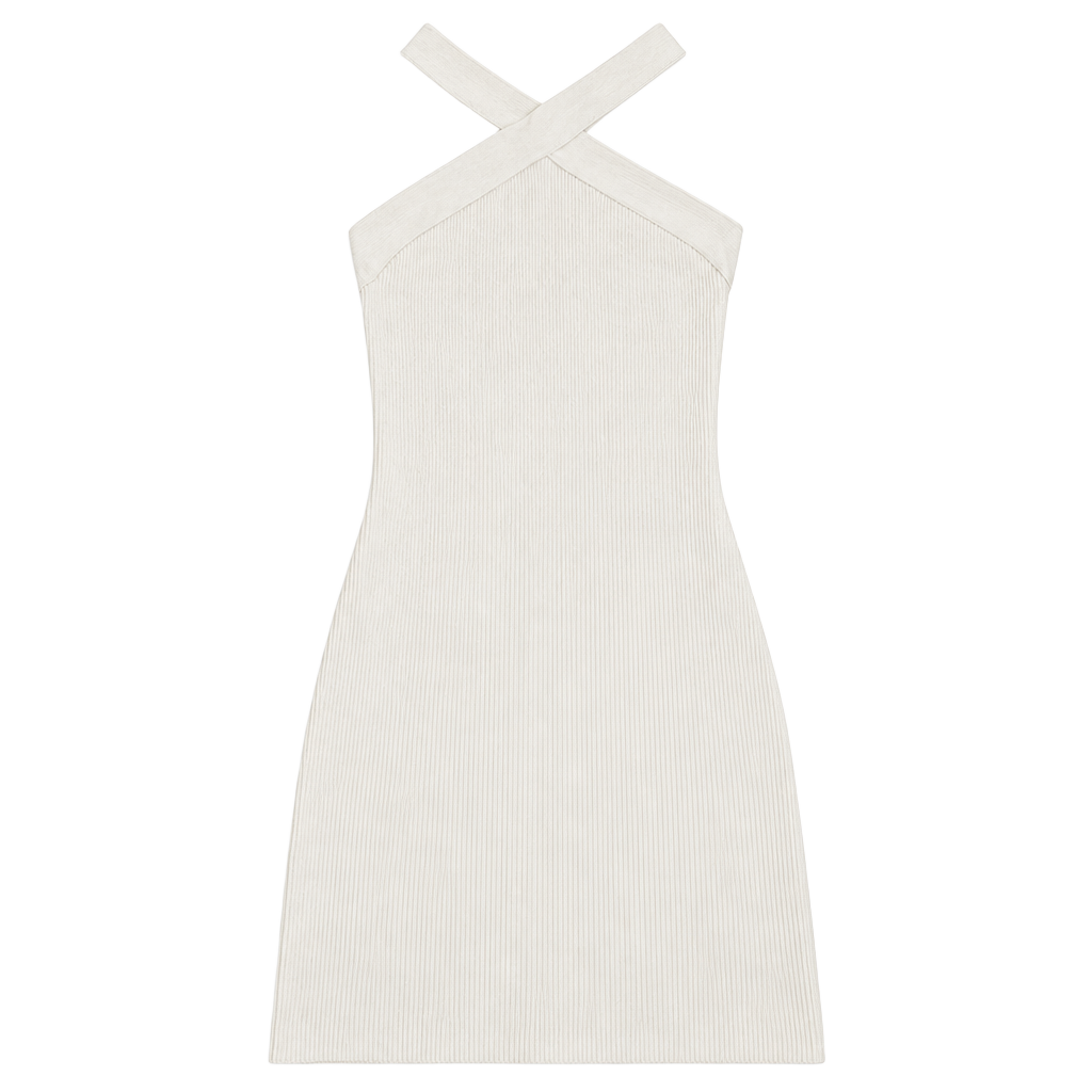 Aritzia Babaton Sculpt Knit Ivory Halter Mini Dress L Bridal Bachelorette 1