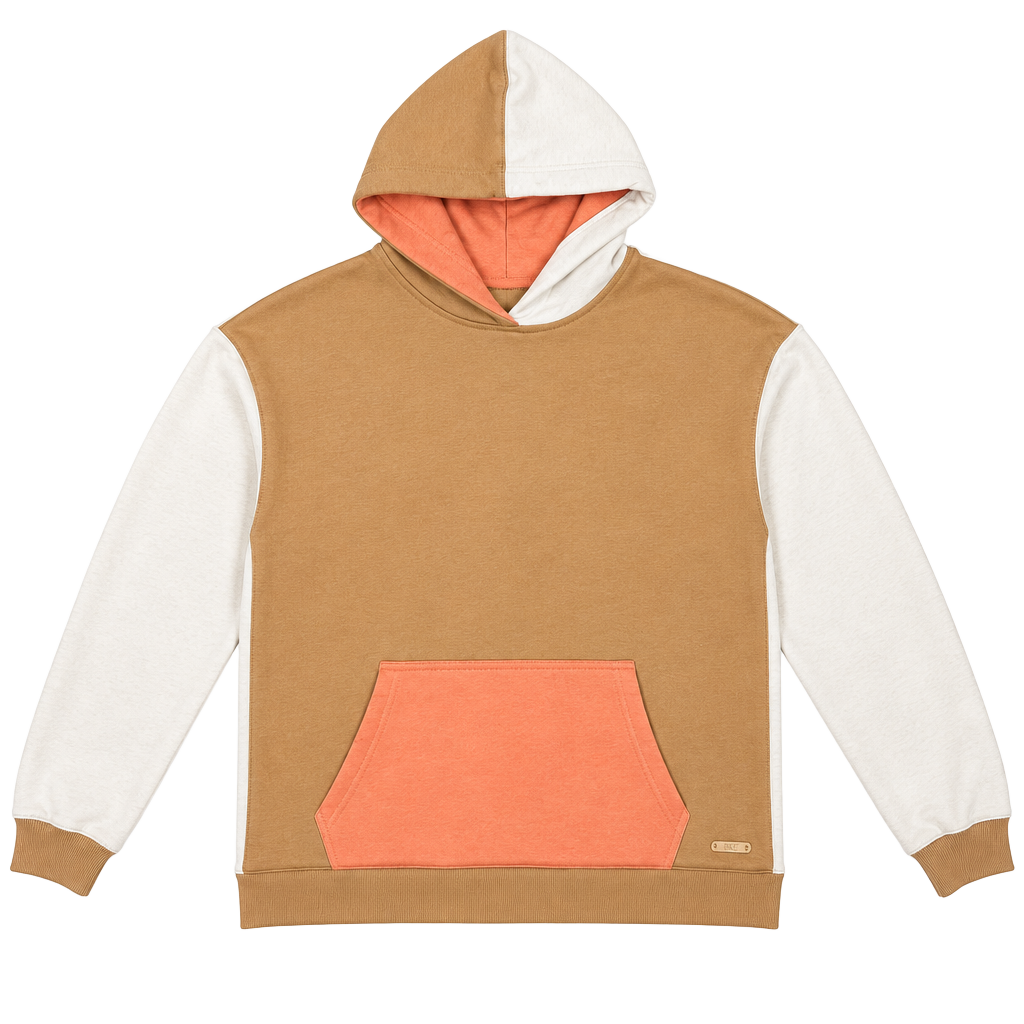 Bke Colorblock Hoodie Size L Tan White Orange Pocket Sweatshirt 1