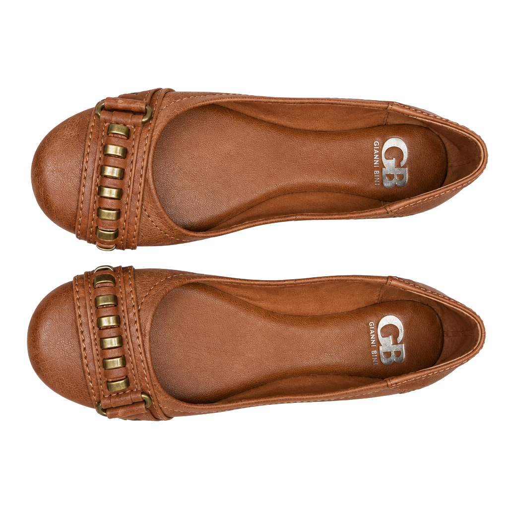 Gianni Bini Brown Ballet Flats Brass Hardware Preppy Equestrian 6.5 1