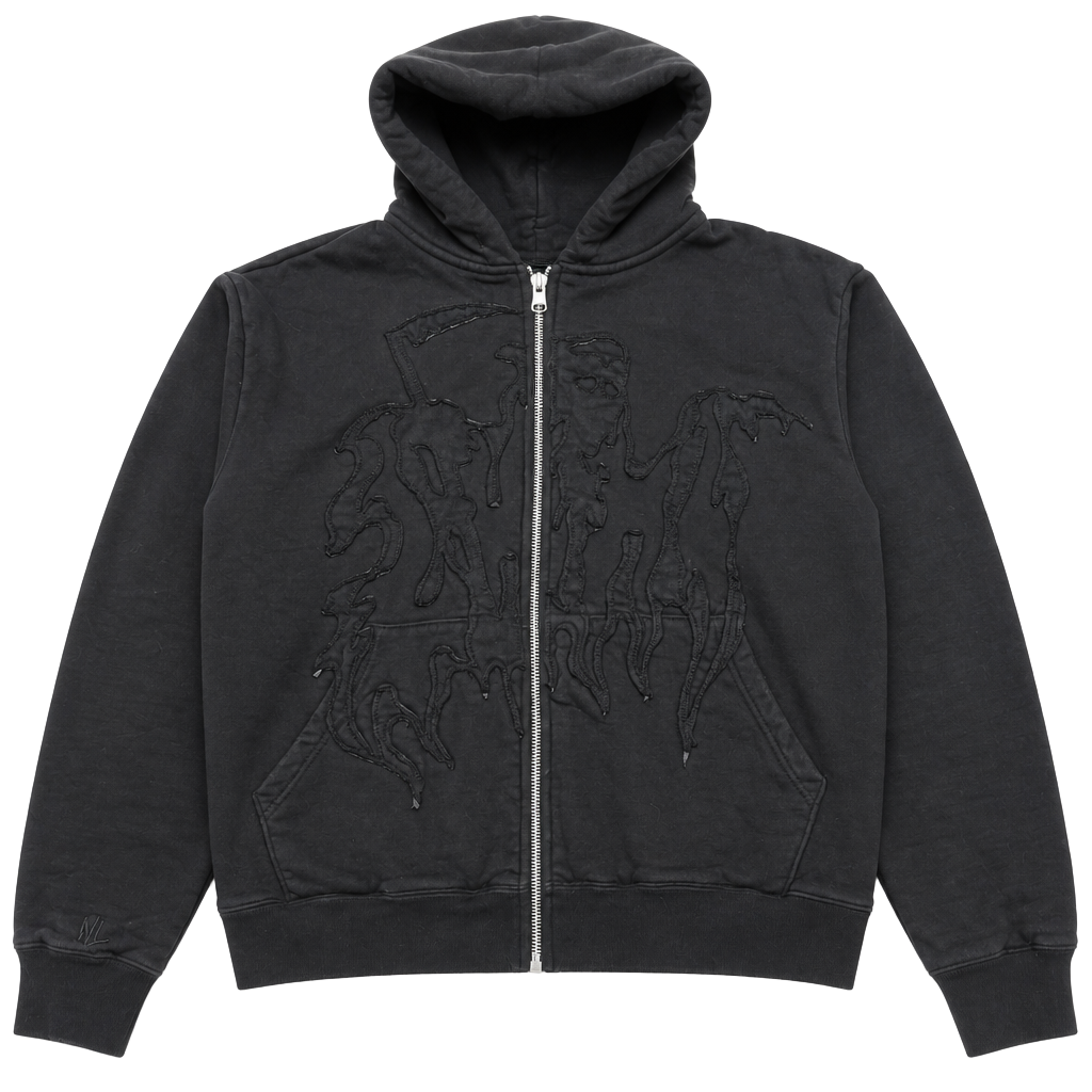 Warren Lotas Lazer Cut Reaper Applique Full-Zip Hoodie Black XXL 1