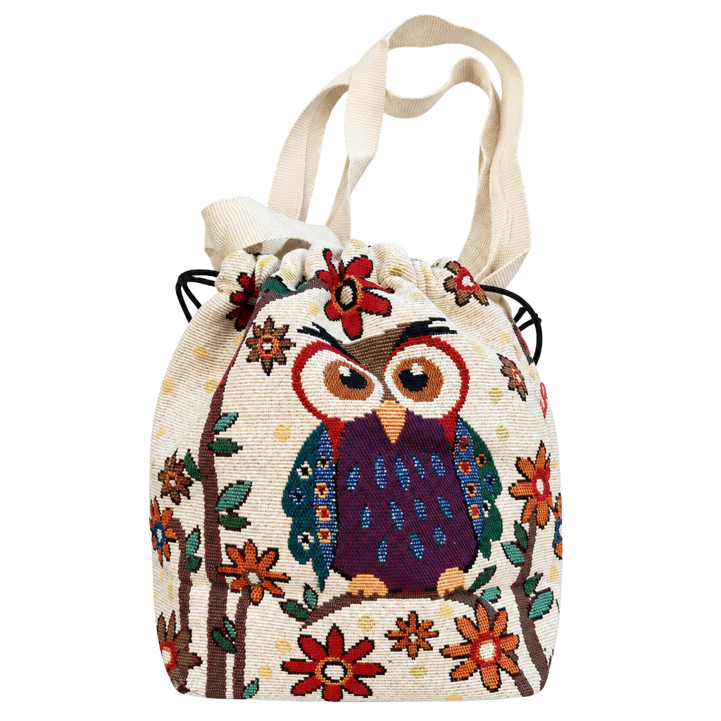 Unbranded Owl Tapestry Drawstring Shoulder Bag Multicolored 1