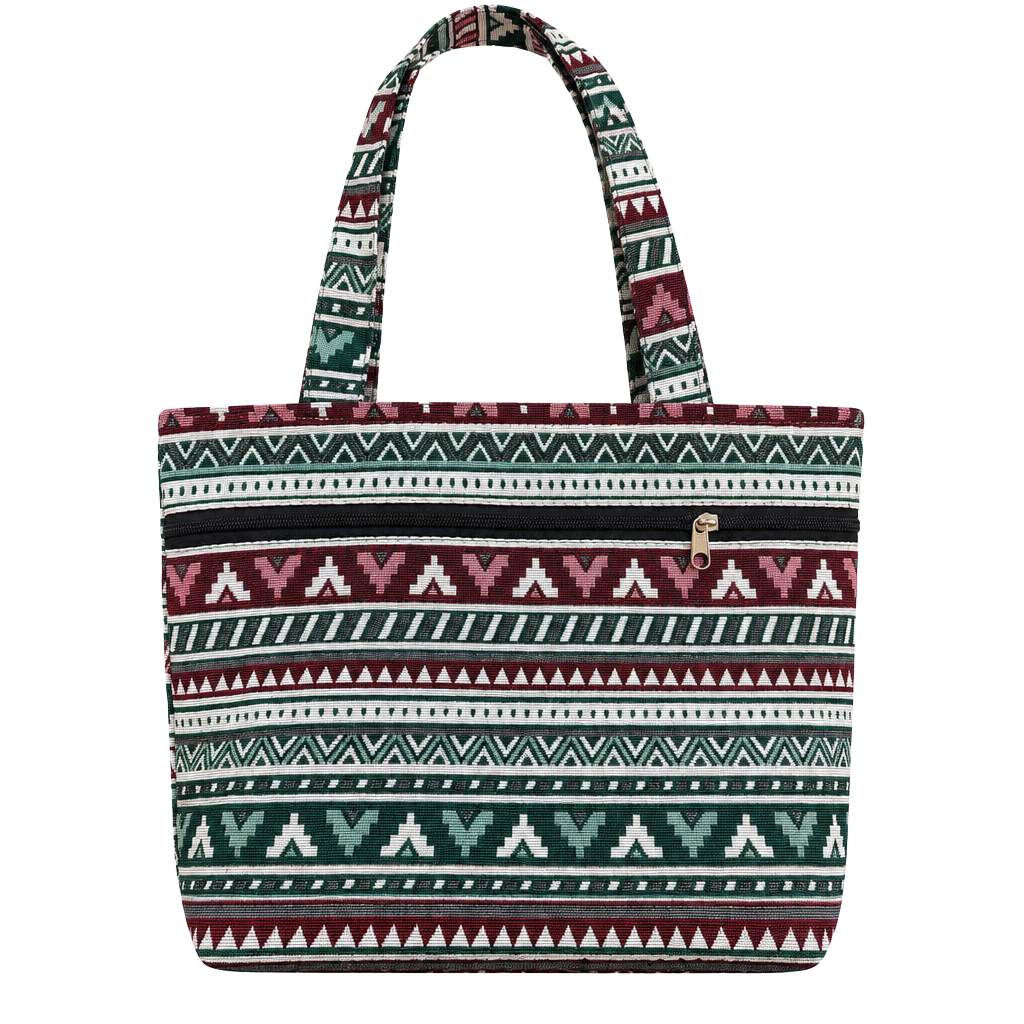 Unbranded Bohemian Woven Pattern Tote Bag Multi-Color Geometric Zipper 1
