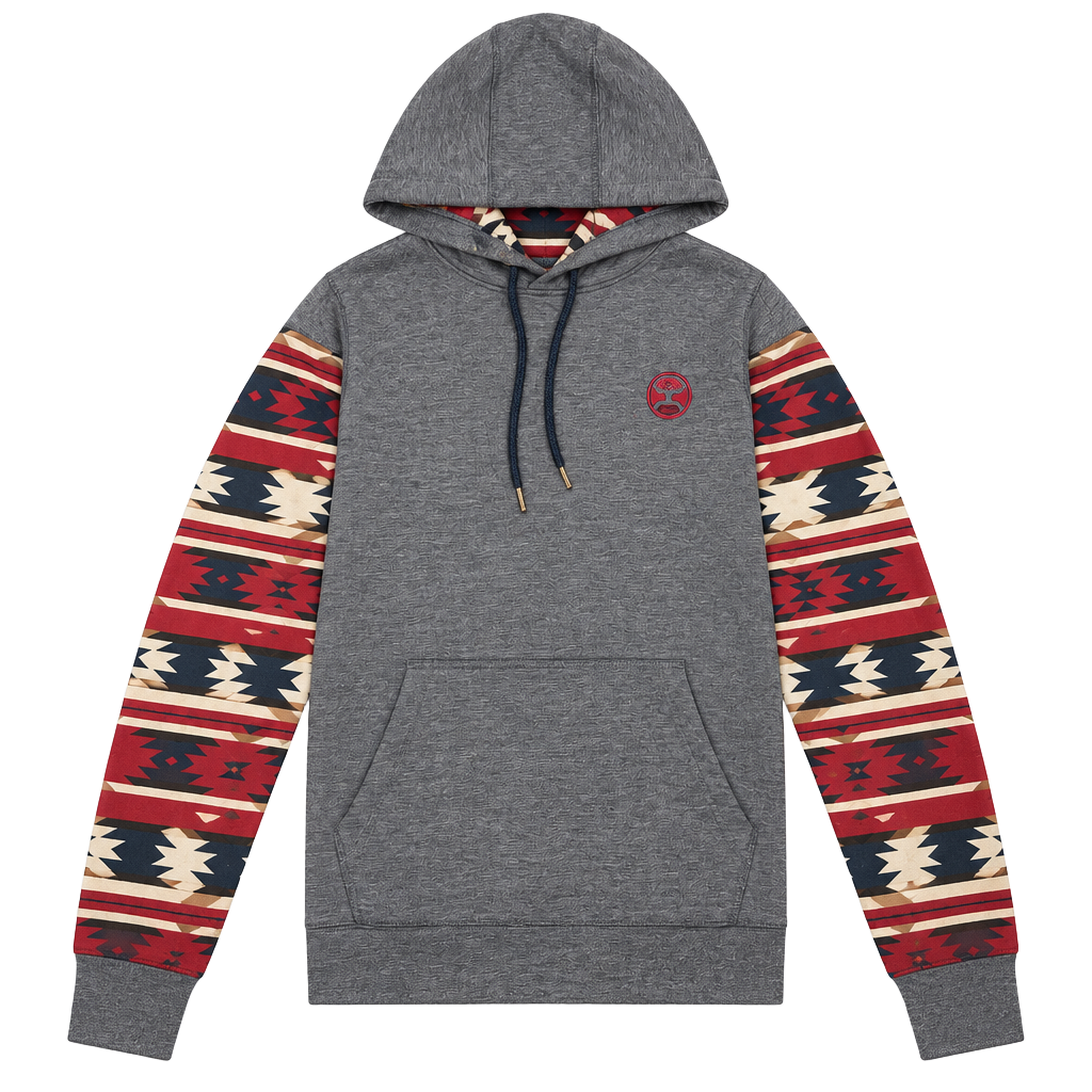 Hooey Southwestern Sleeve Block Hooded Sweatshirt Size S Gray Red Blue 1