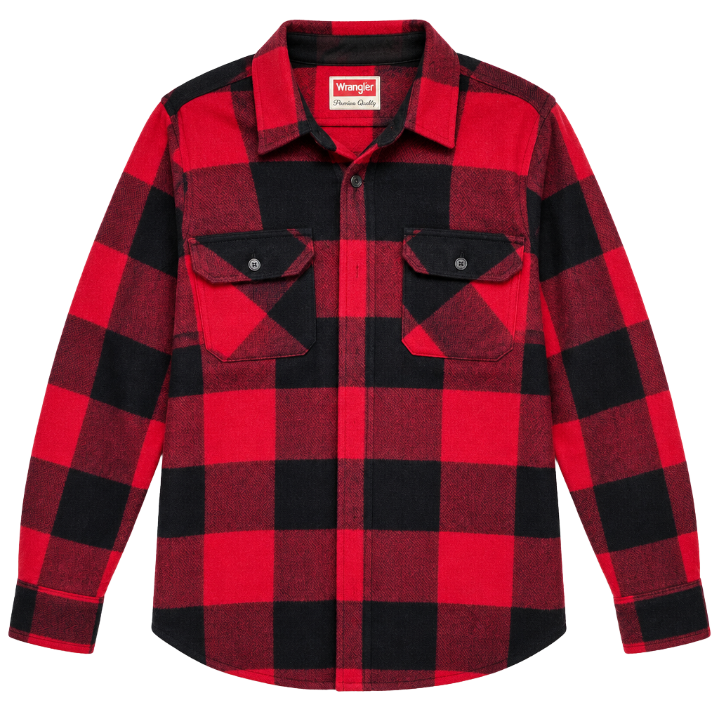 Vintage Wrangler Men's (L) Black & Red Buffalo Plaid Fleece Button Up Shirt 1