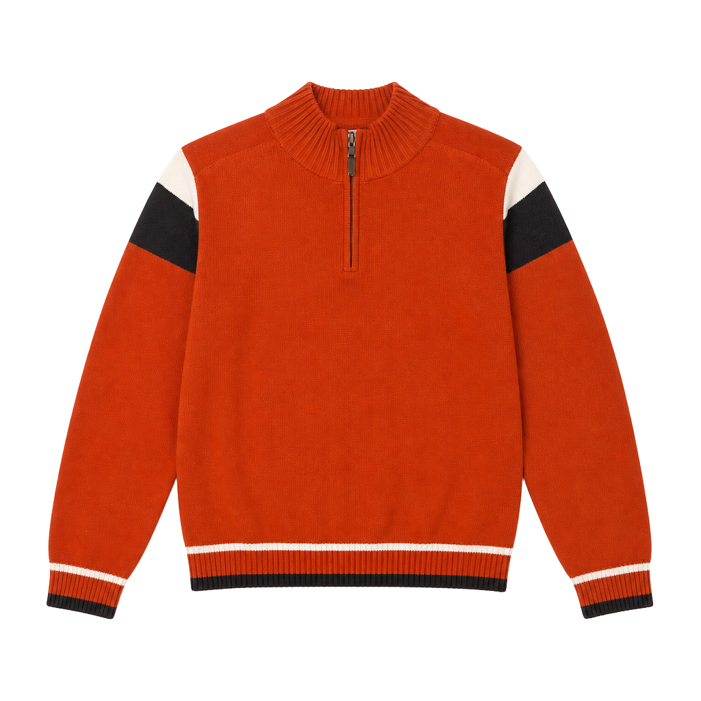 Eddie Bauer Men's Orange Colorblock 1/4 Zip Cotton Sweater Size XXL 1