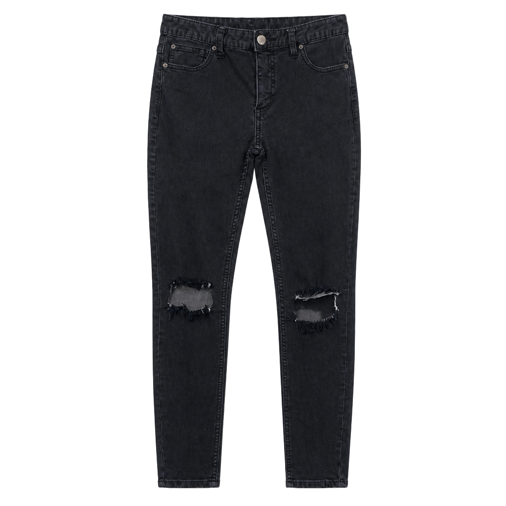 Free People Women’s Size 27 Shark Bite Black Distressed Skinny Jeans 1