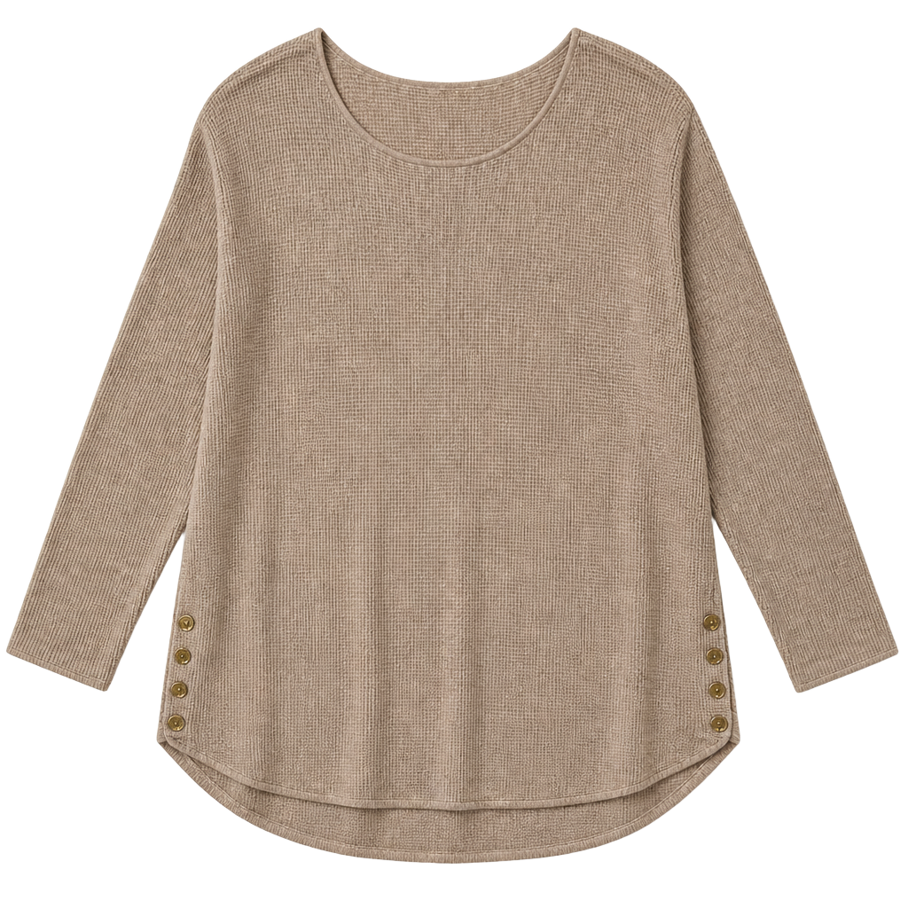 Michael Kors Women’s Size M Tan Waffle Knit Side-Button Tunic Sweater 1
