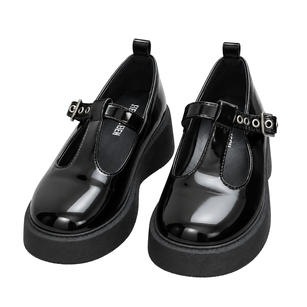 Steve Madden Gene T-Strap Platform Shoes Size 13 Black Patent 1