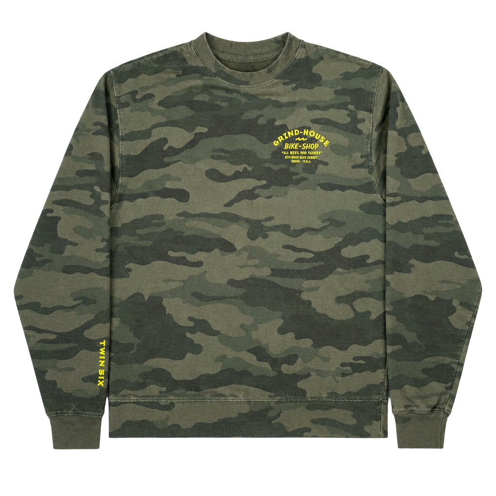 Twin Six Grind-House Bike Shop Camouflage Crewneck Sweatshirt 1