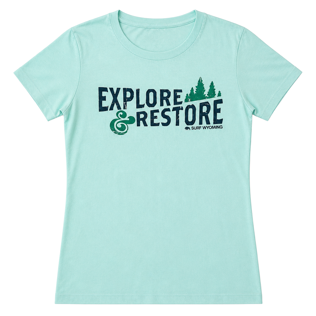 Surf Wyoming Explore & Restore Graphic T-Shirt Mint Green 1