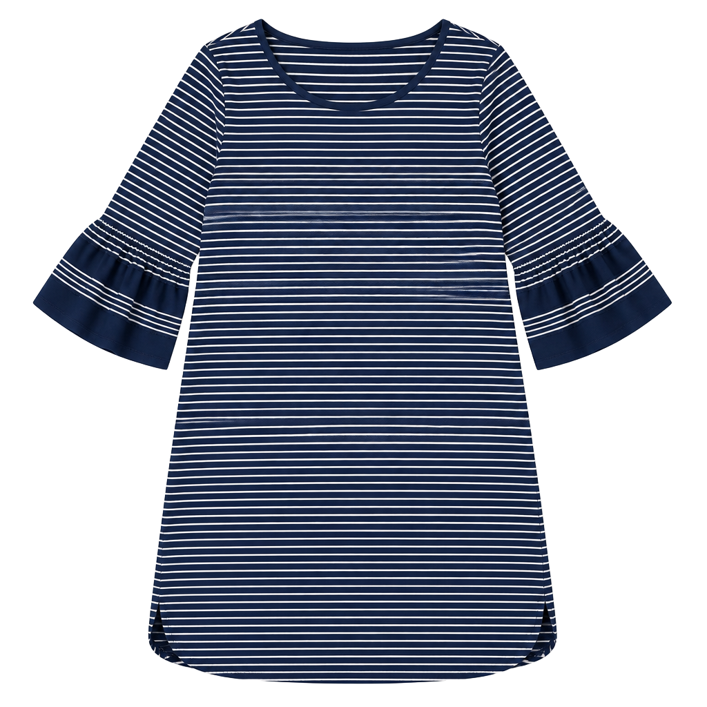 Max Studio Navy Blue White Striped Bell Sleeve Dress Size XL 1