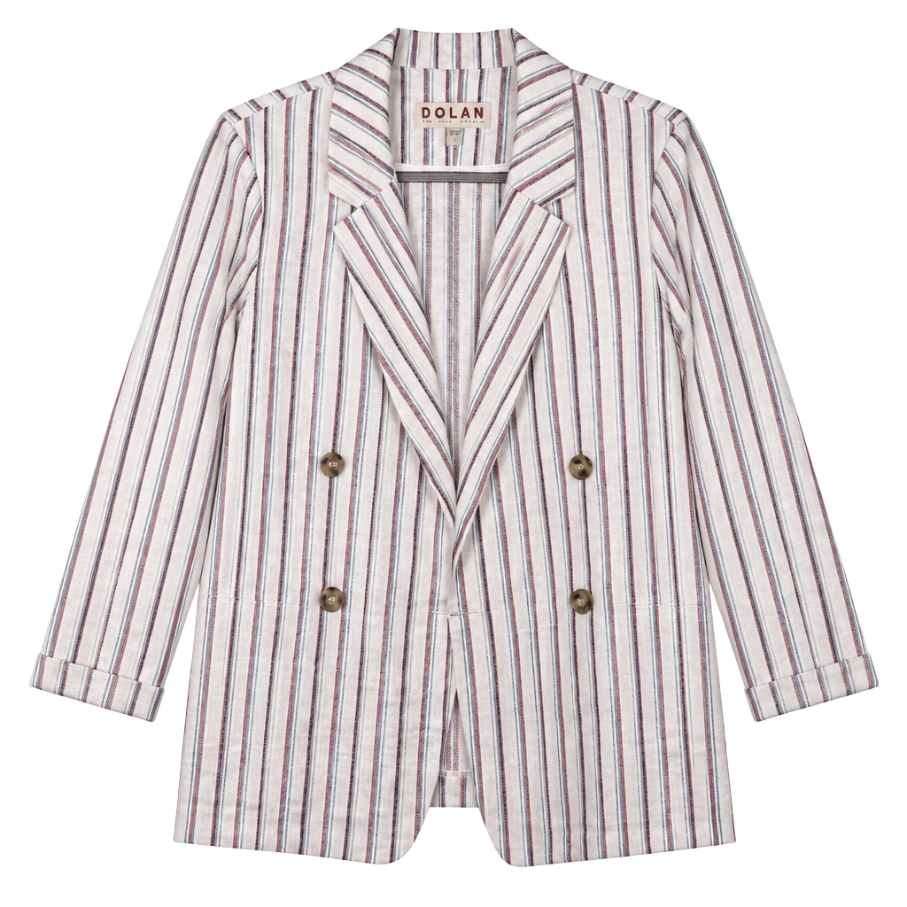 Dolan Anna Double-Breasted Striped Linen Blazer Size S 1