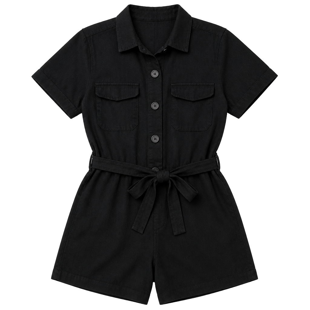 Matty M Utility Jumpsuit Size S Black Linen Viscose Belted Romper 1