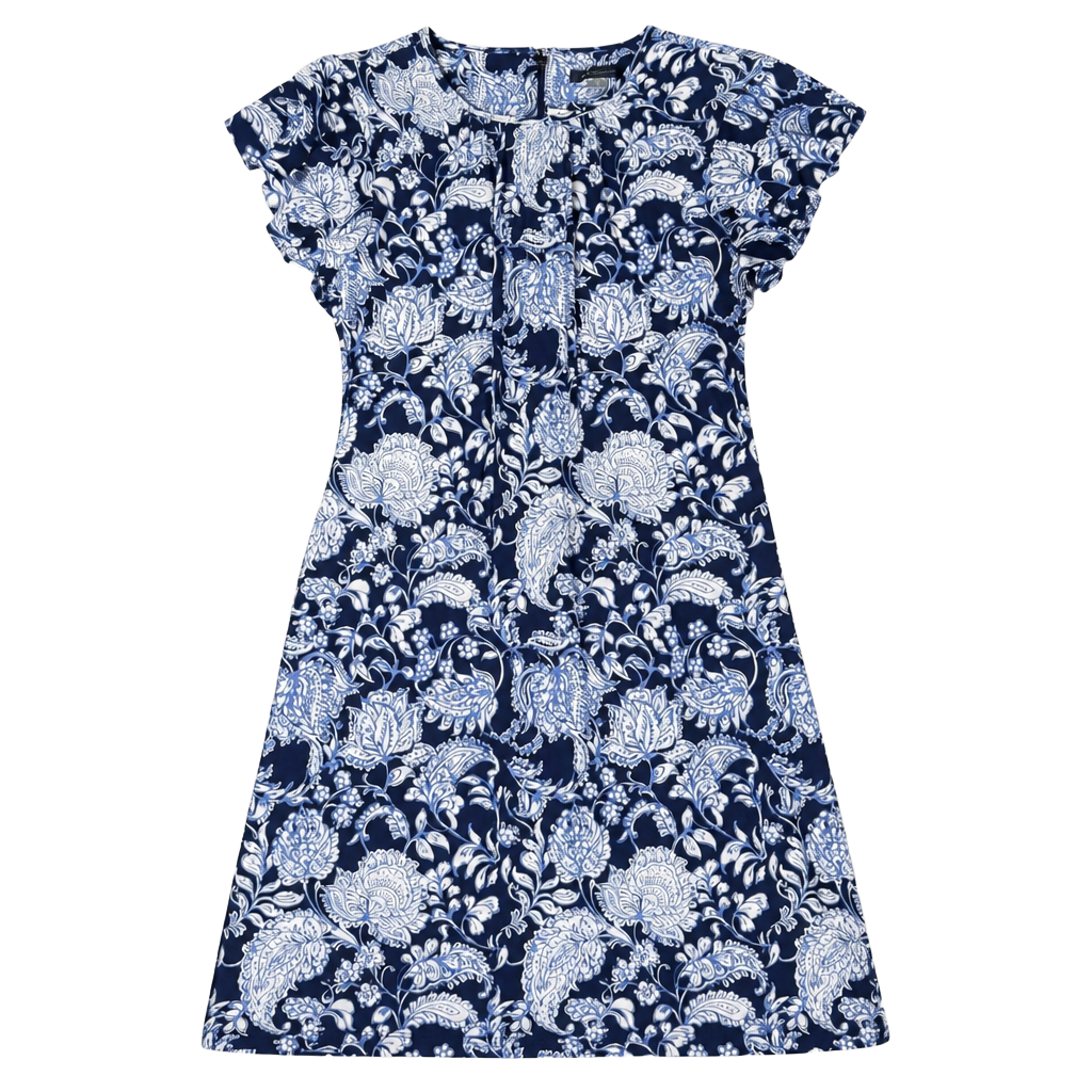 Tommy Hilfiger Blue and White Floral Paisley Print Short Sleeve Dress Size 4 1