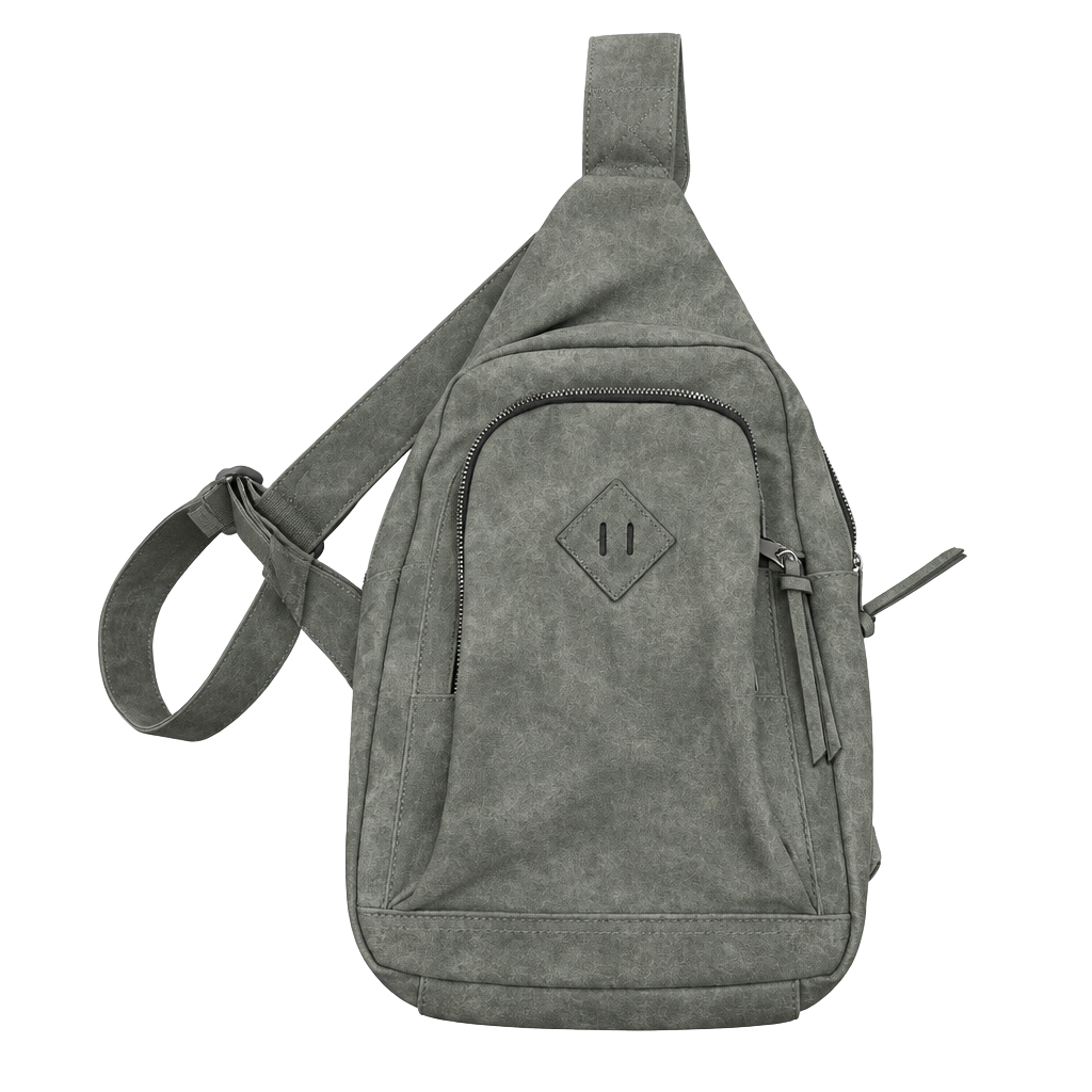 KL928 PU Leather Sling Backpack Crossbody Daypack Gray 1