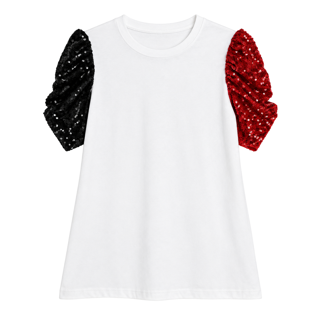 TCEC Sequin Sleeve Top Size L White Black Red 1